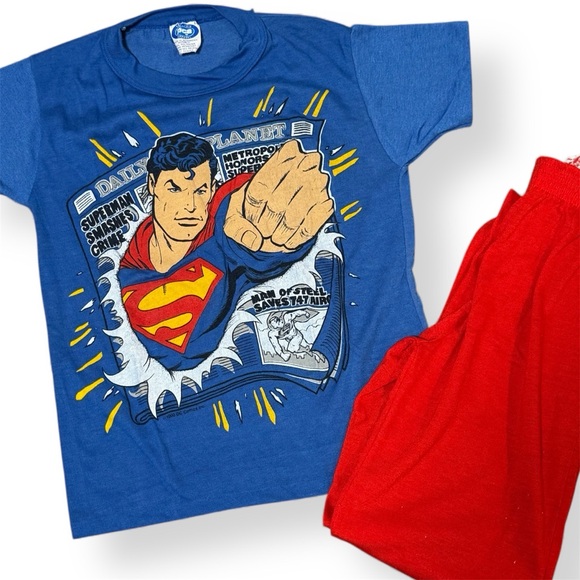 Other - Vintage 1990 Superman Pajama top pants set 12 14